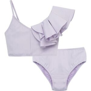 HABITUAL Girls' Ruffle One Shoulder Lilac Swimsuit Set